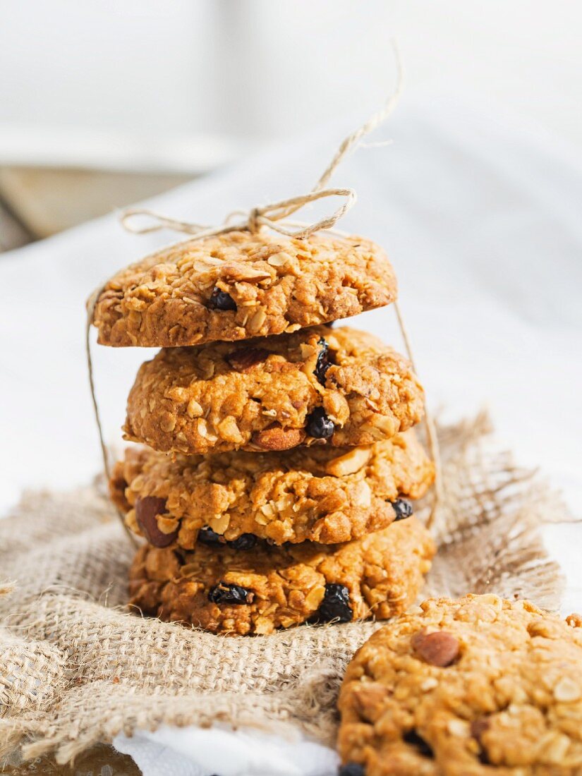 Freshly baked oat biscuits with almonds and cranberries