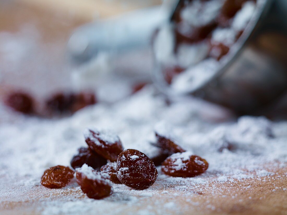 Raisins on a wooden surface