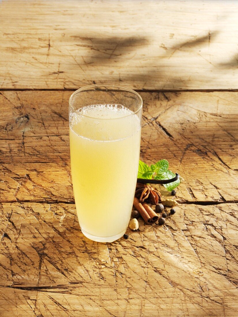 A glass of spiced apple lemonade