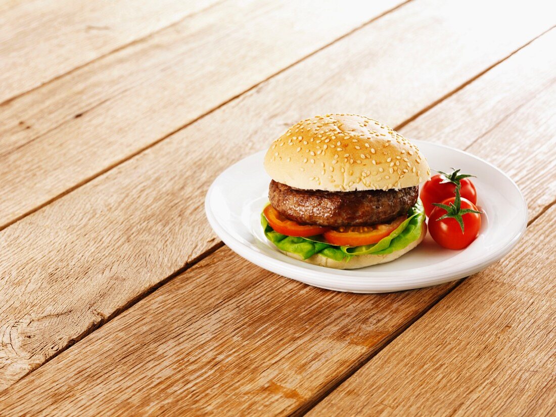 Burger with tomato and lettuce