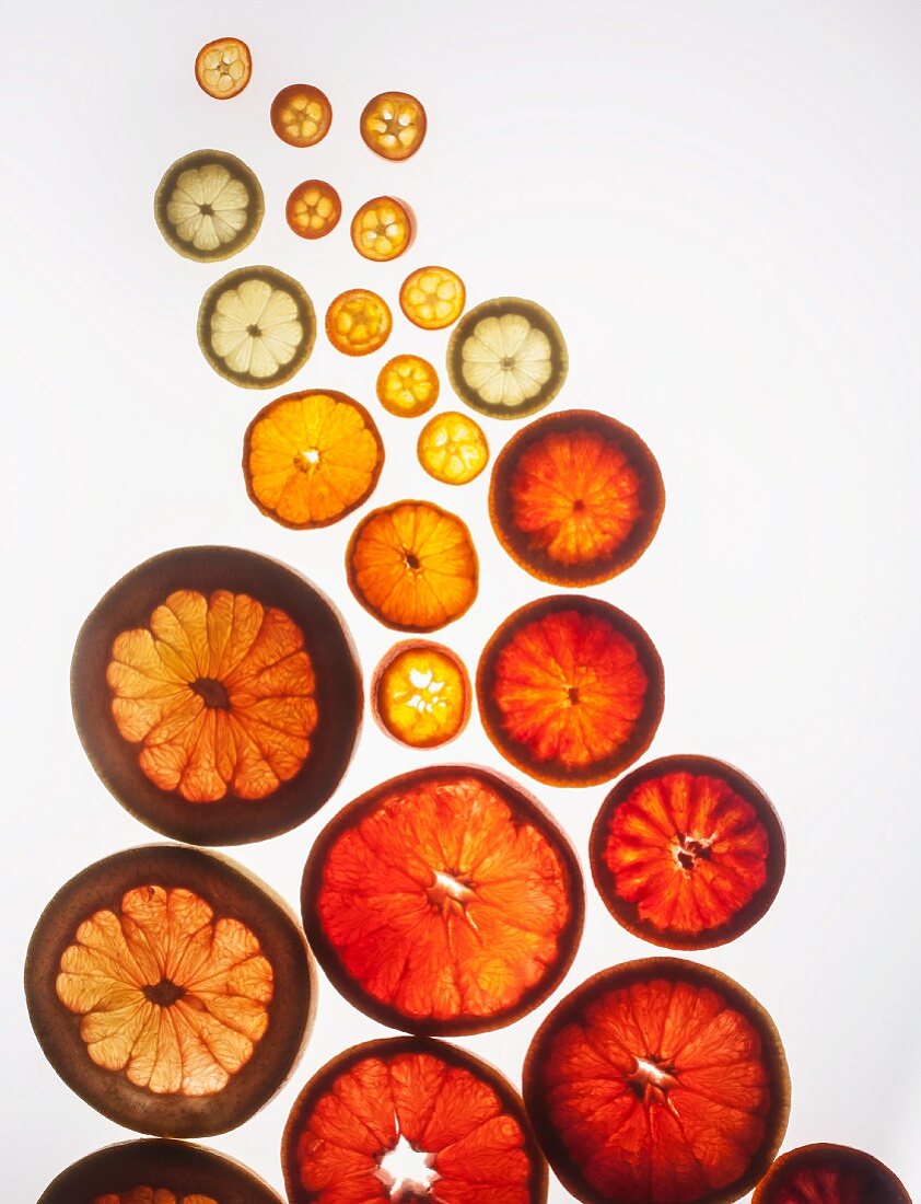 Various slices of citrus fruits