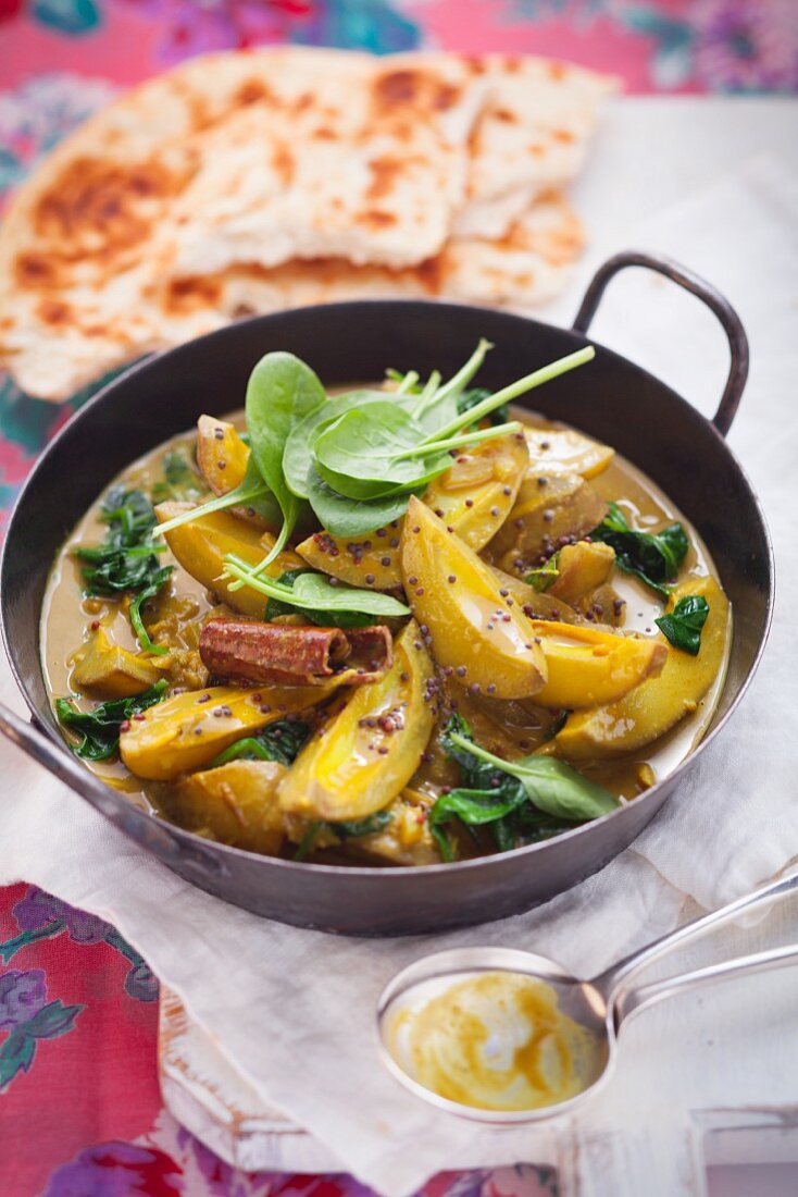 Green mango curry with naan bread