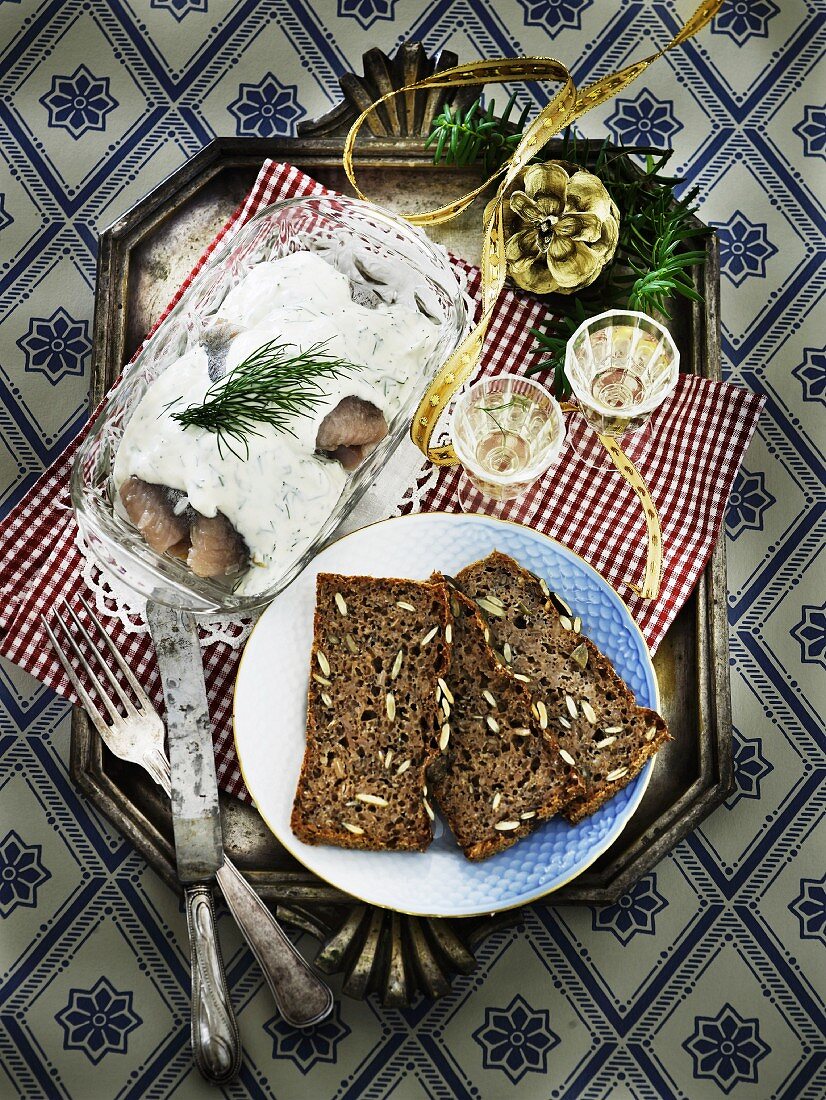 Herring salad, wholemeal bread and schnapps (Christmas)
