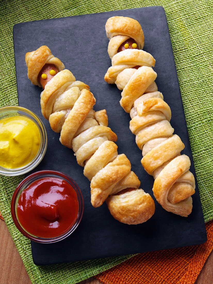 Sausages wrapped in bread dough