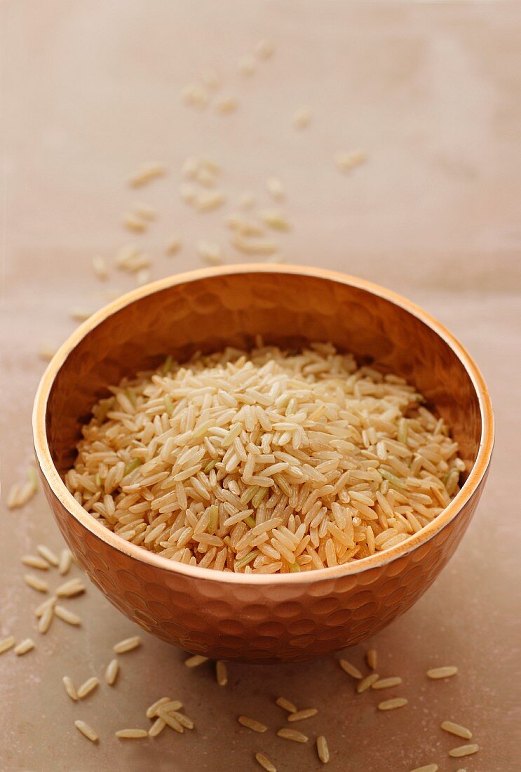 Rice in a metal bowl
