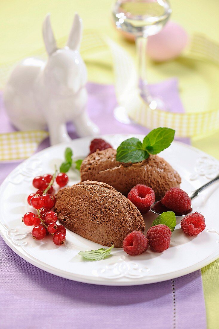 Chocolate mousses with berries for Easter