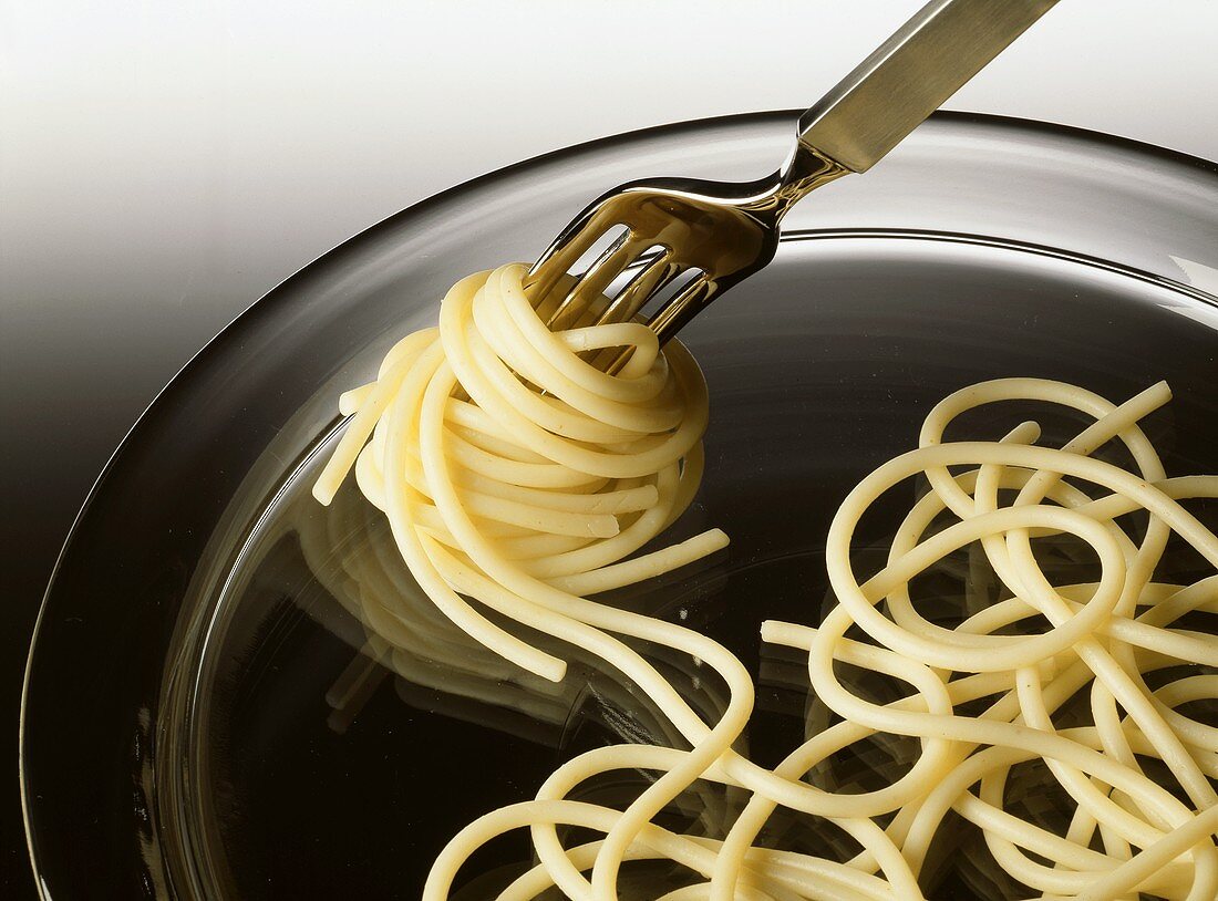 Cooked Spaghetti Twirled on a Fork
