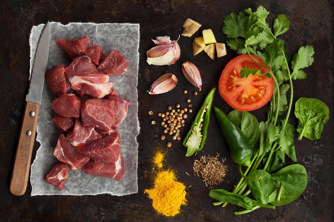 Ingredients for a lamb curry