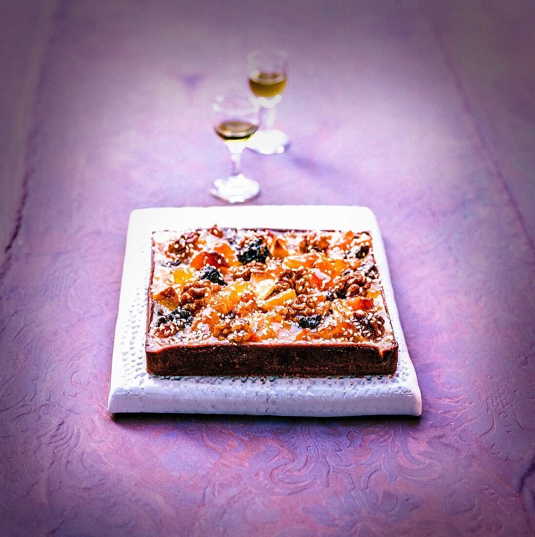 Tarte Bonne Maman (chocolate tart with dried fruits and nuts, France)