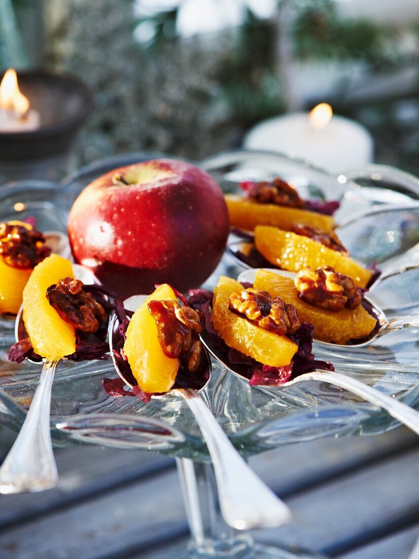 Red cabbage and orange salad with caramelised walnuts for Christmas