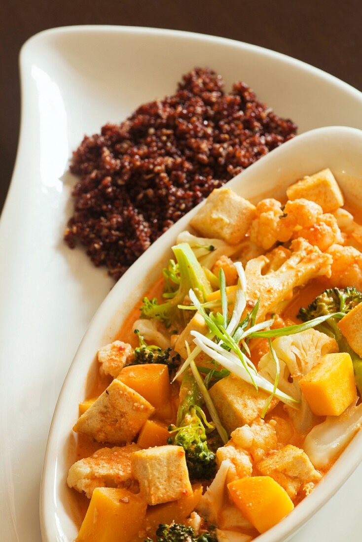 Veganes Panang Curry mit Tofu, Gemüse & Quinoa (Nahaufnahme)