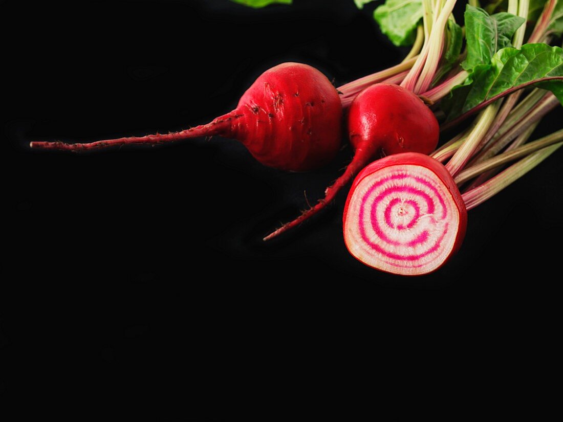 Beetroot against a black background