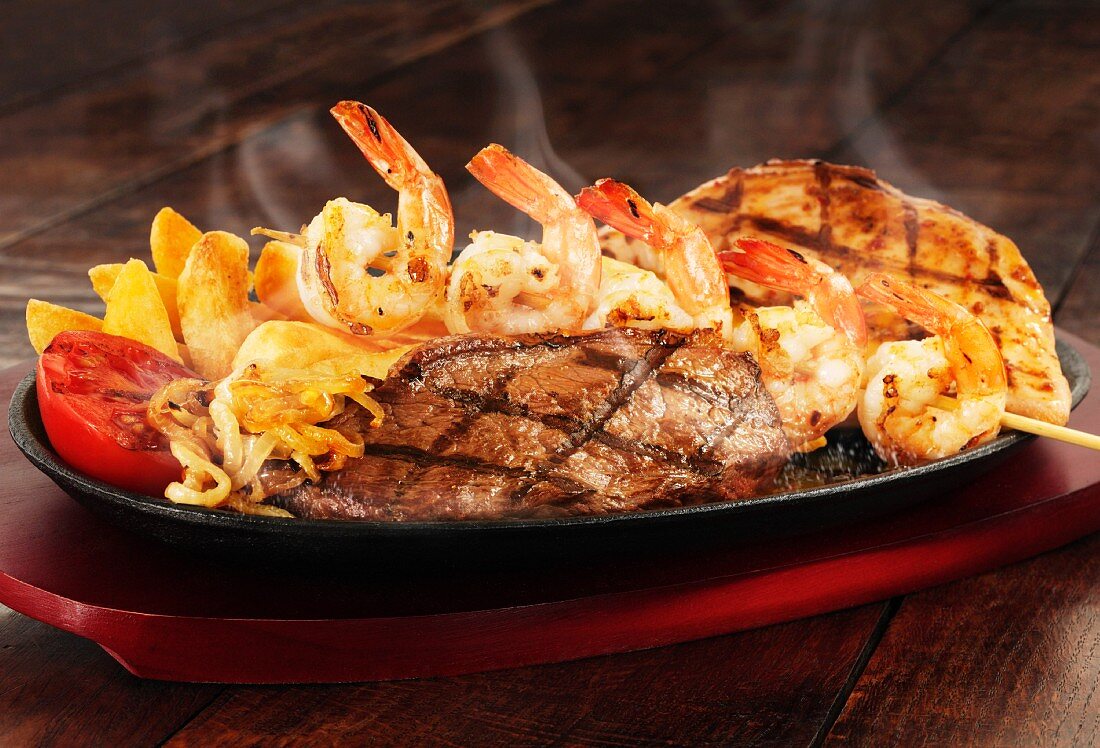 Surf and Turf with tomatoes and chips