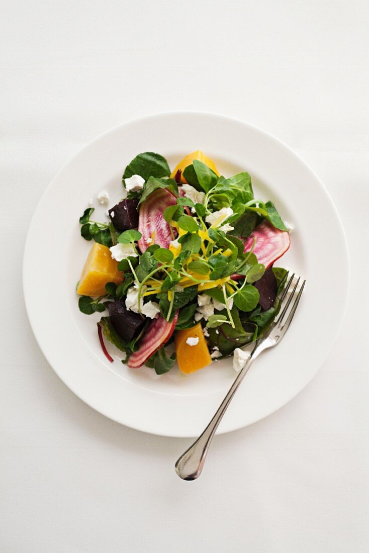 Rote- & Gelbe-Bete-Salat mit Brunnenkresse & Ziegenkäse