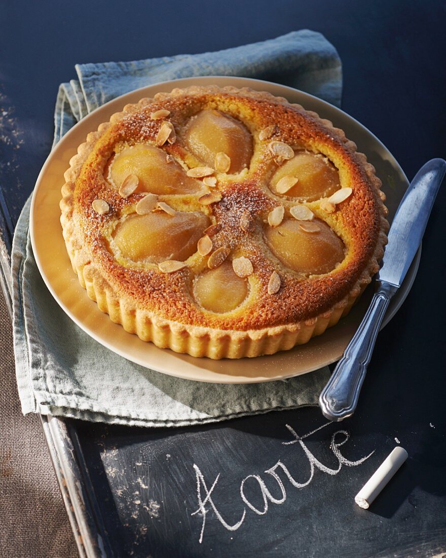 Pear tart with slivered almonds