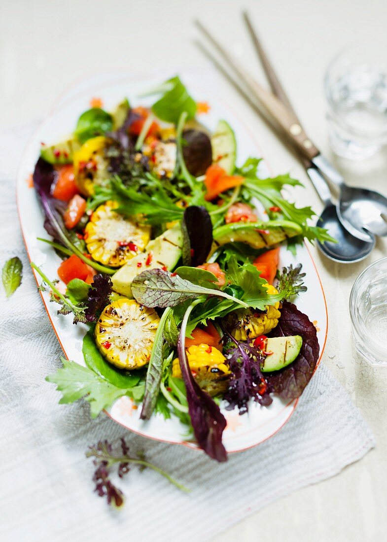 Wild herb salad with grilled vegetables