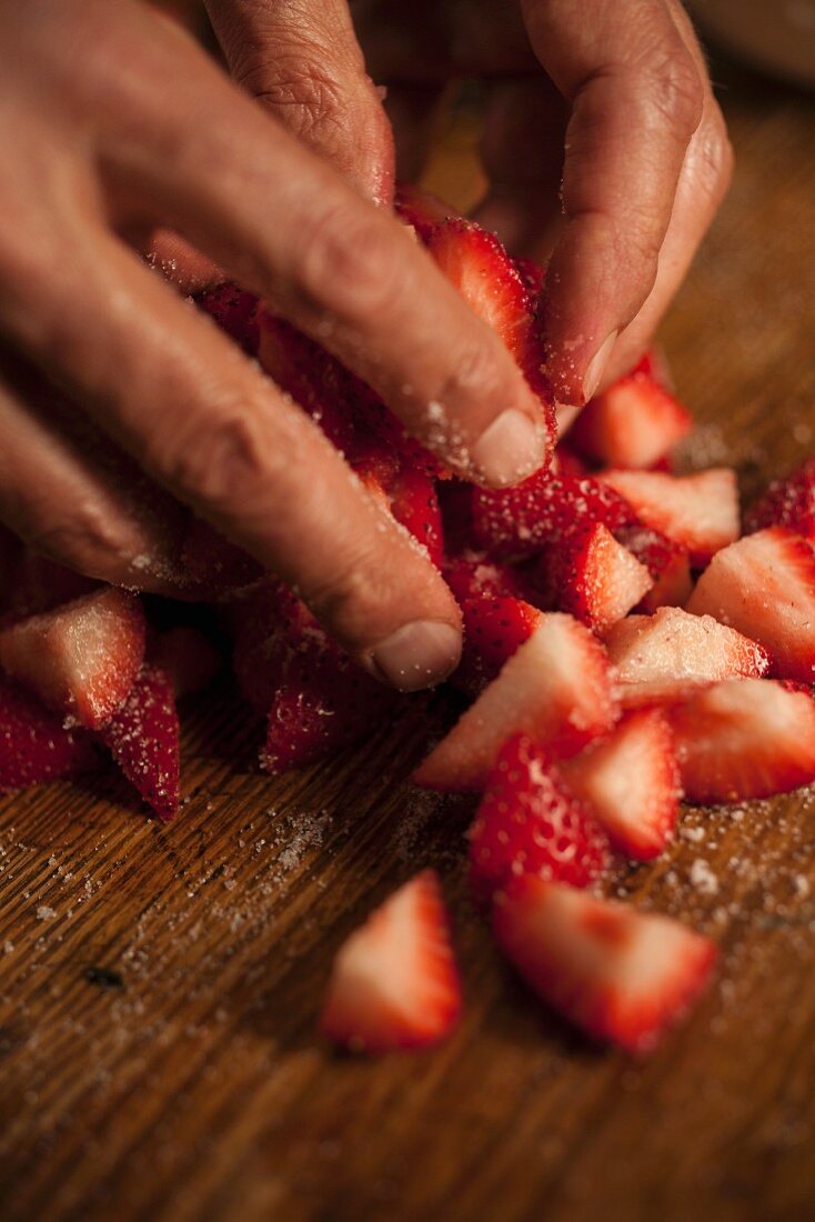 Strawberries being sugared