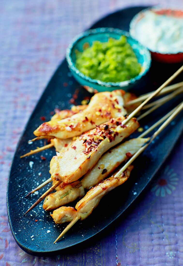 Chicken kebabs with chili, apricot and coconut