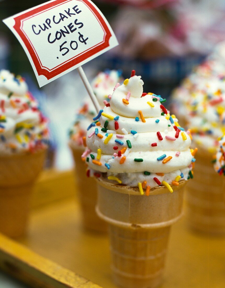 Cupcake cones at a bakesale (USA)
