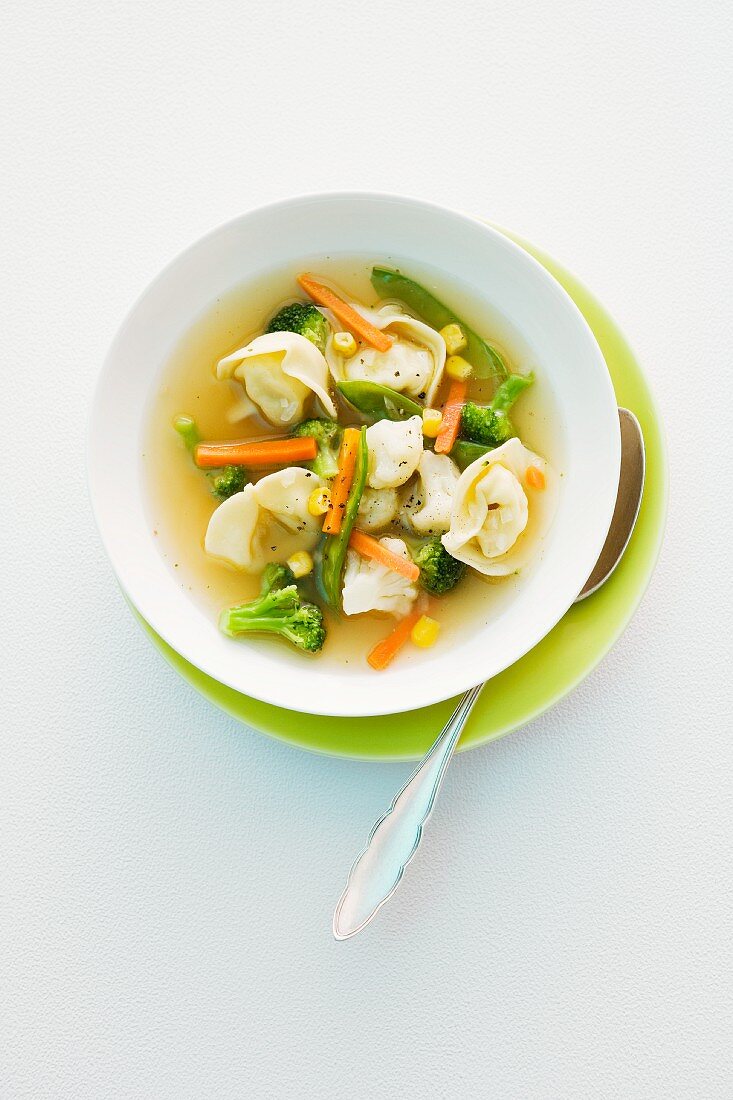 Tortellini soup with vegetables