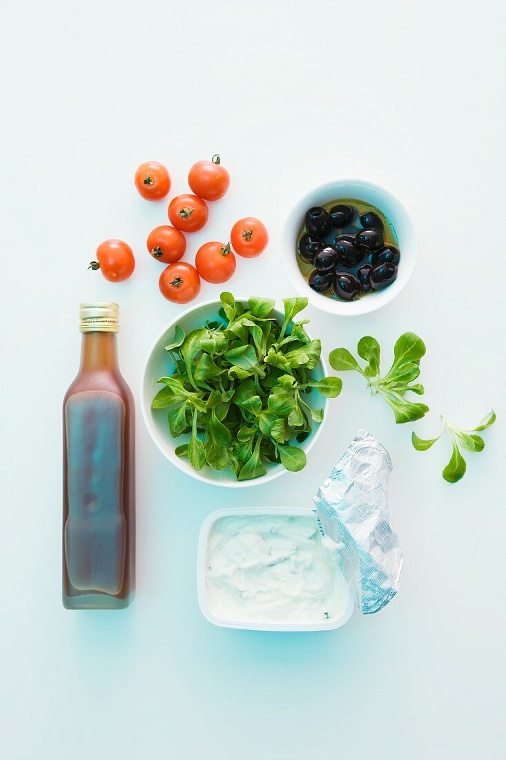 Ingredients for tzatziki with salad