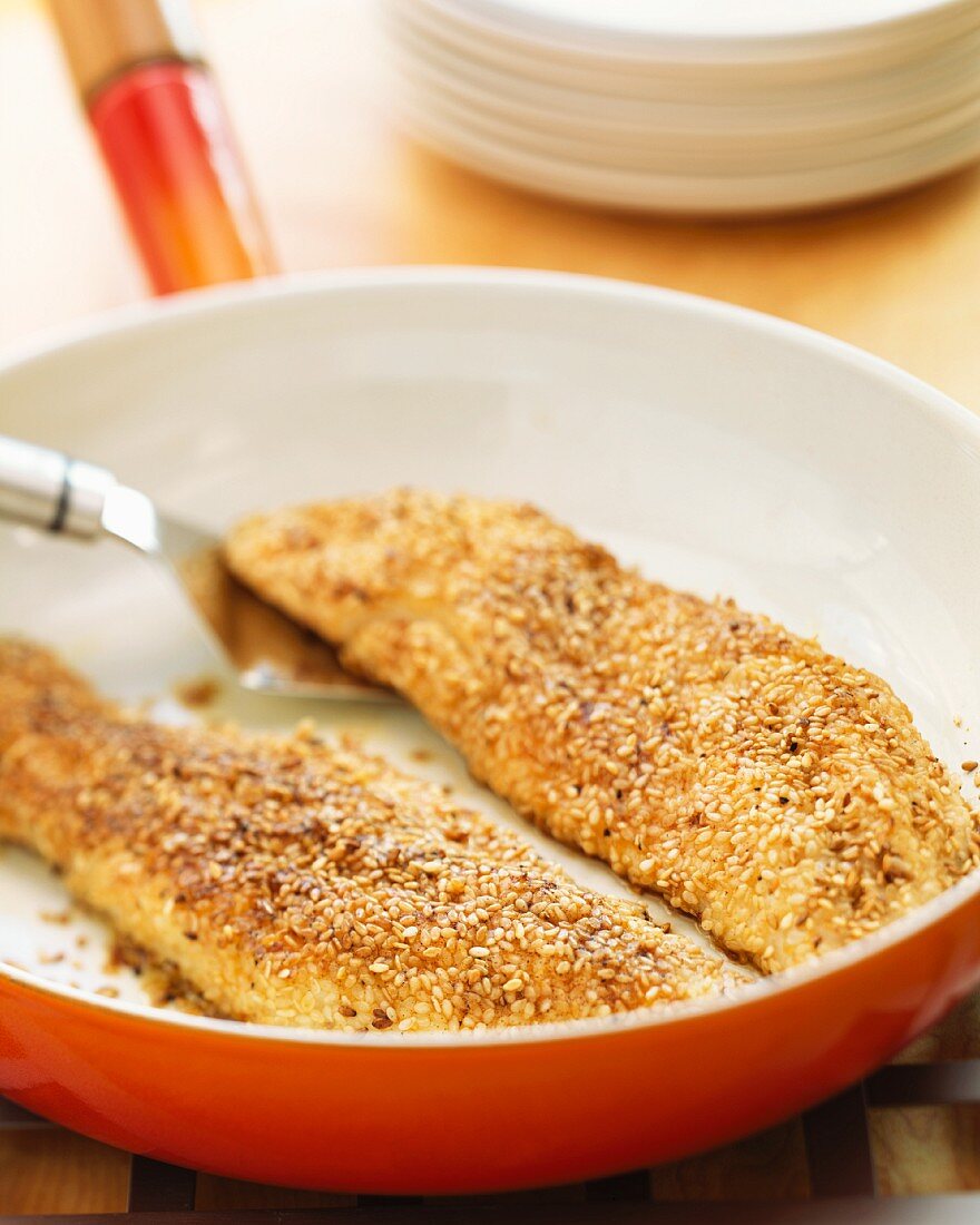 Fish with a sesame coating