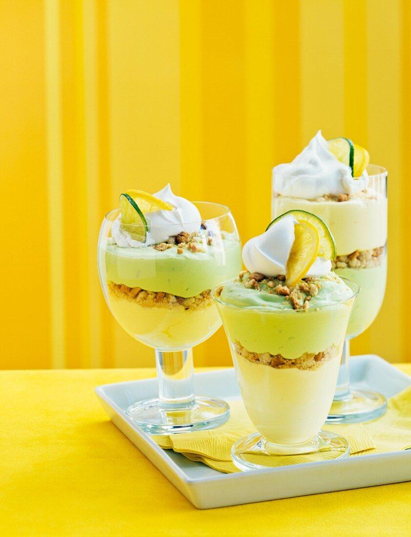 Lemon and lime layered desserts