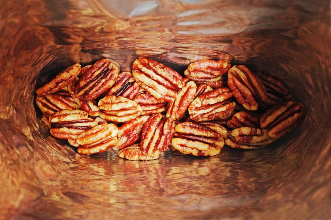 A bag of pecan nuts (seen from above)