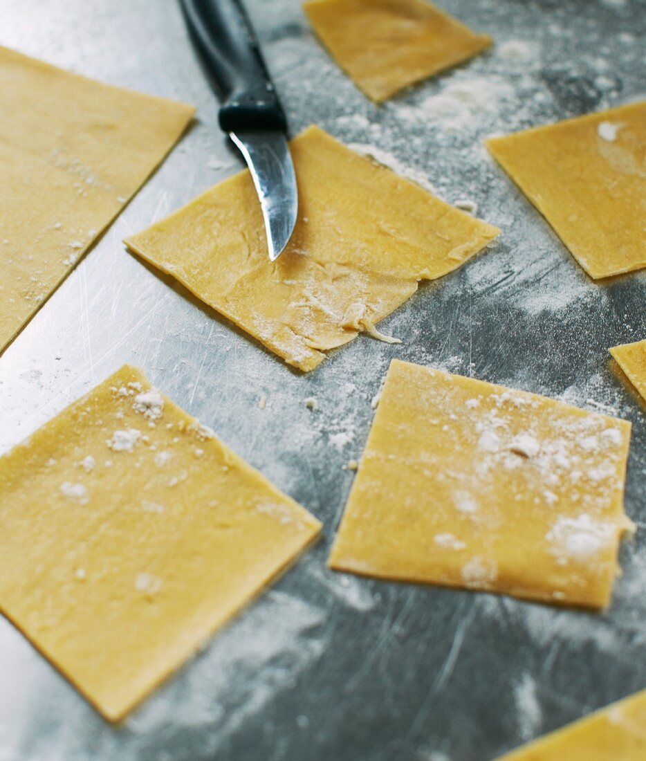 Raw pasta dough squares