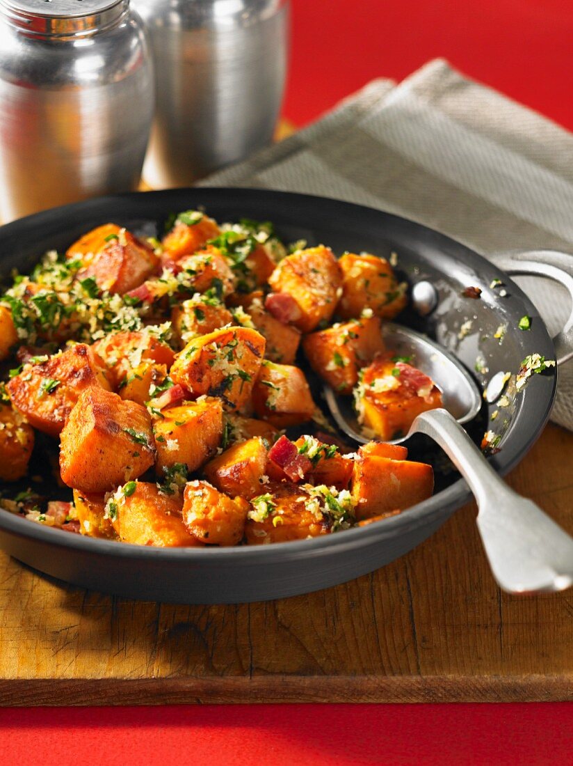 Fried sweet potatoes with gremolata