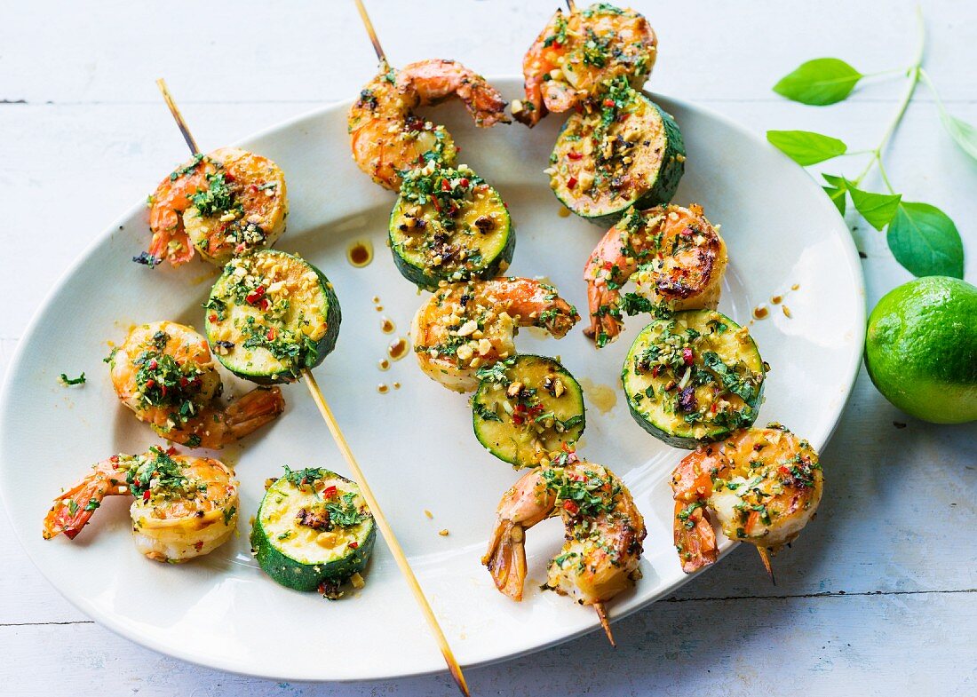 Prawn skewers with courgette and gremolata