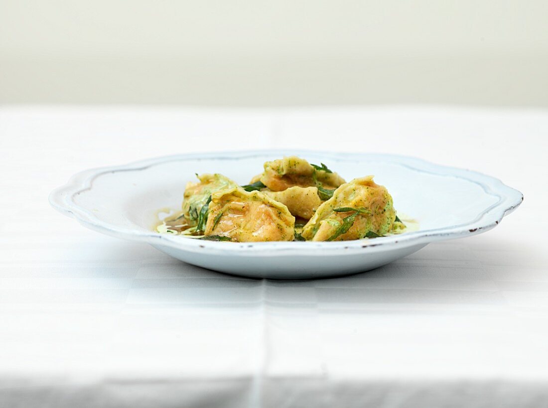 Agnolotti (stuffed pasta) filled with butternut squash and sage butter