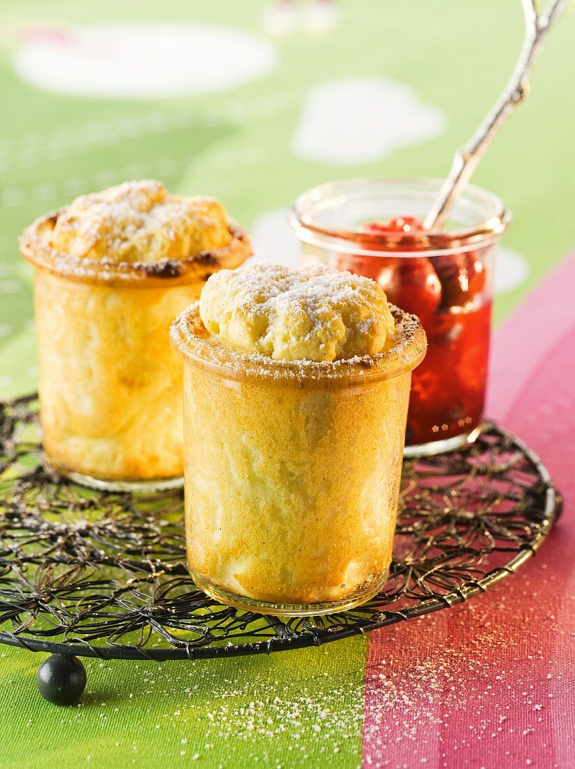 Mini lemon and quark souflés with icing sugar