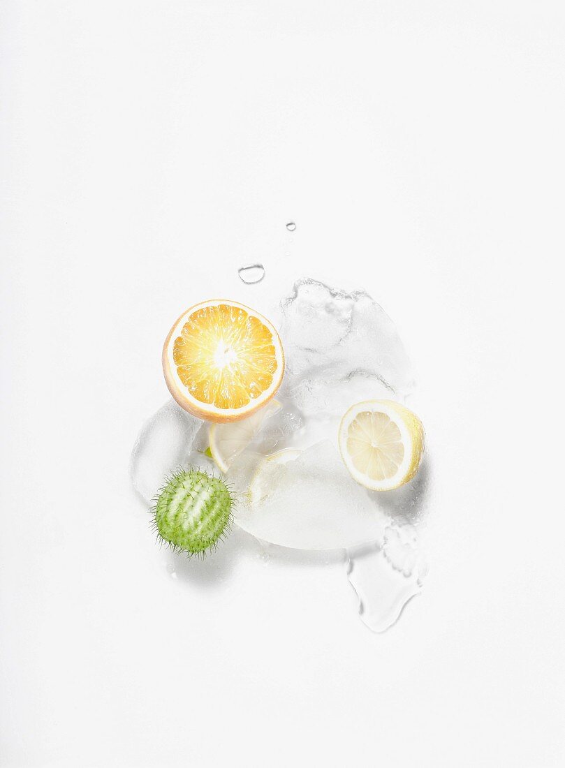Citrus fruits in a splash of water