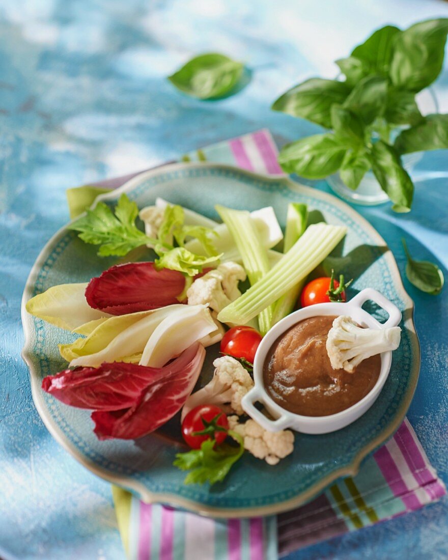 Raw vegetables with an anchovy dip