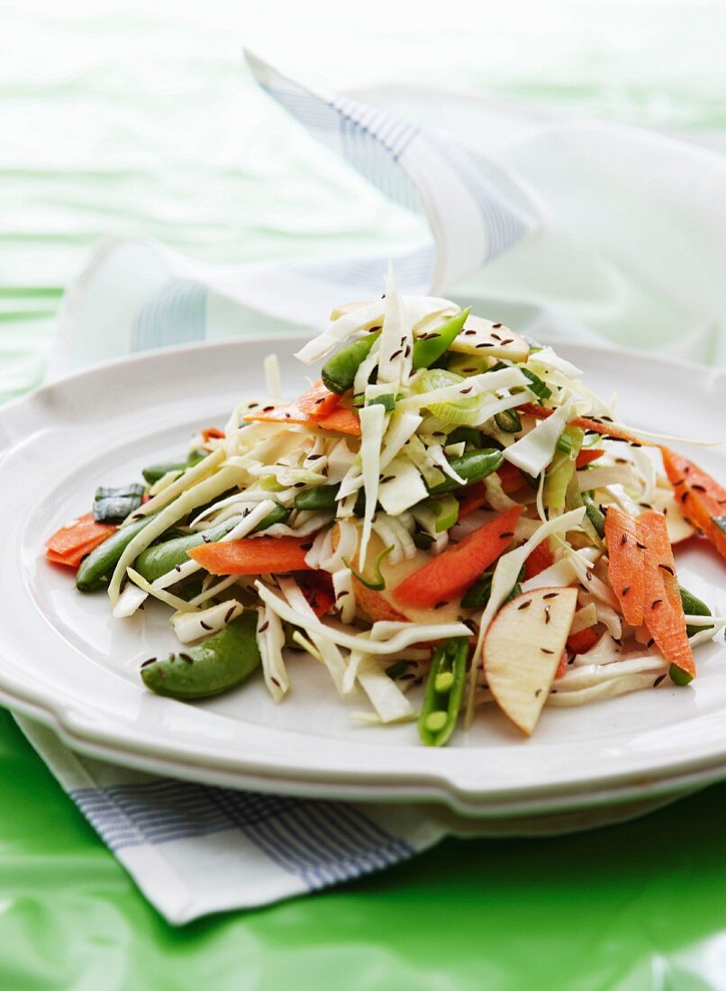 Raw vegetable salad with white cabbage and apple