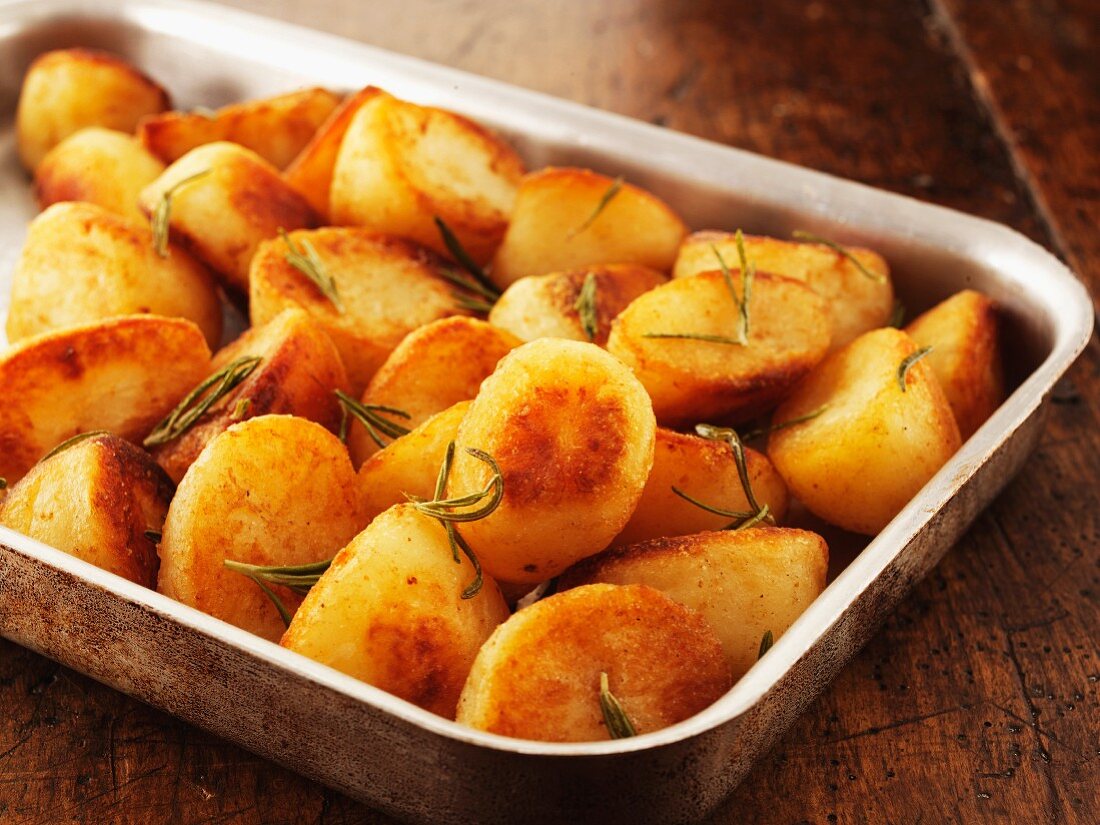 Rosemary potatoes in a roasting dish