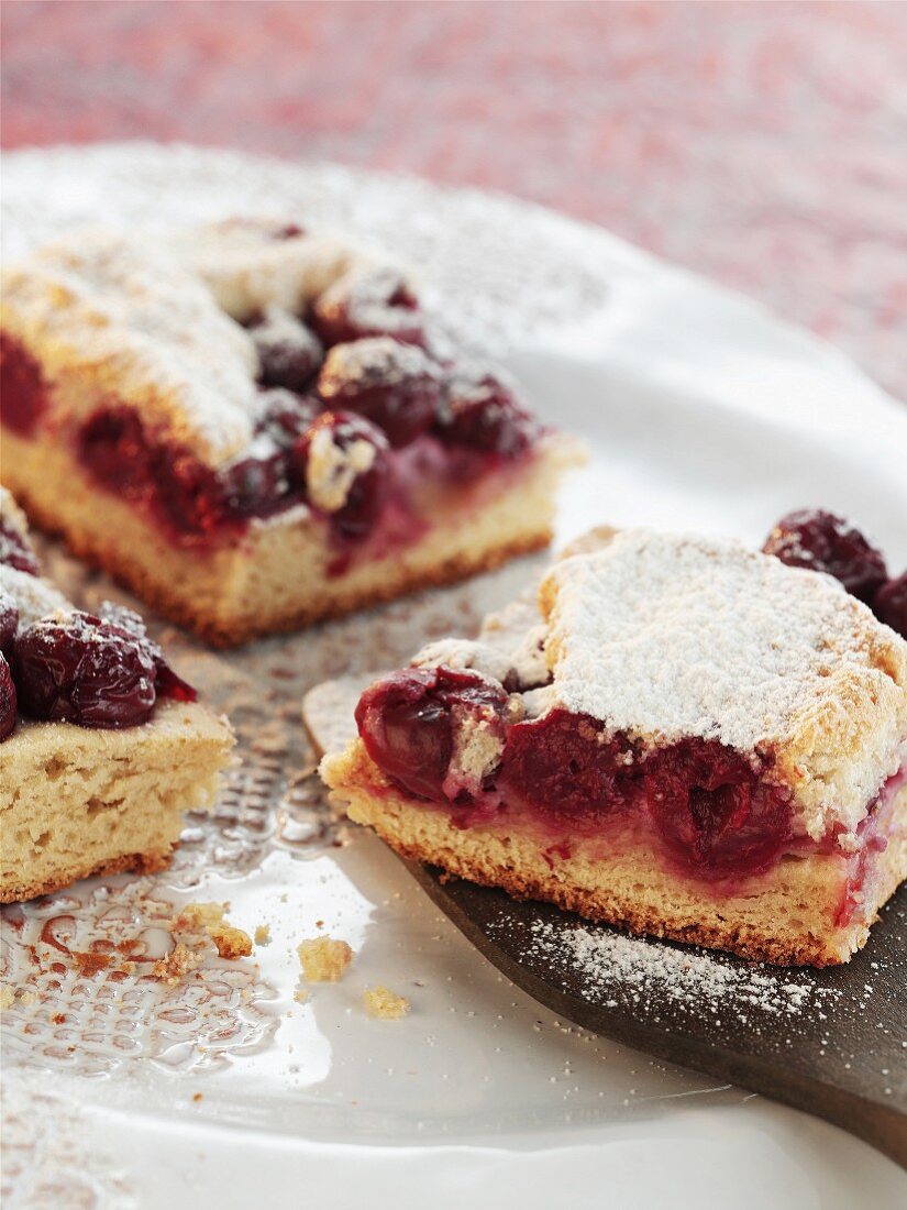 Cherry cake with icing sugar