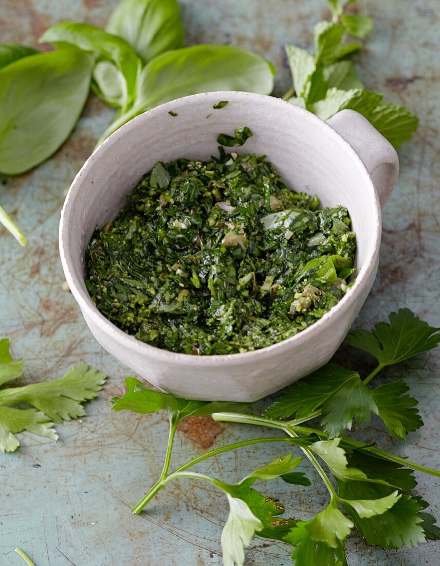 A bowl of salsa verde