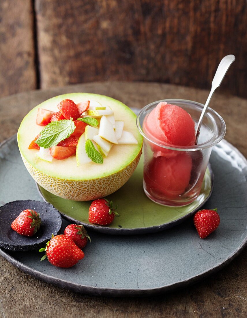 Zuckermelone mit Melonensorbet
