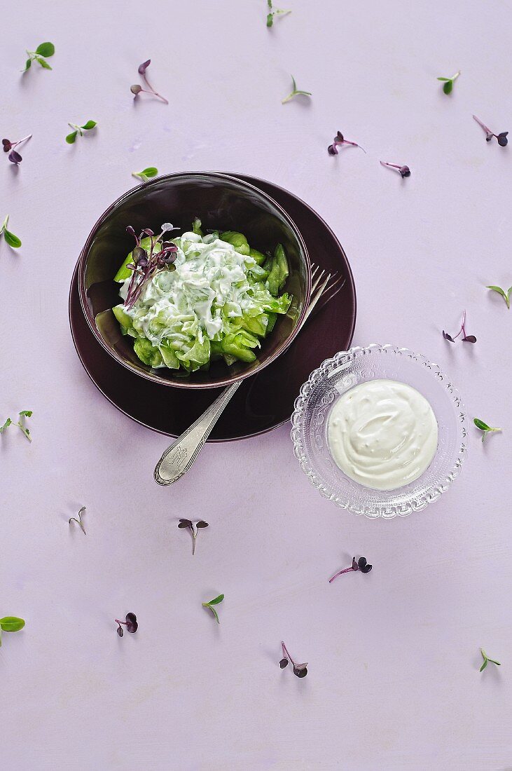 Cucumber salad with green pepper and a sour cream dressing