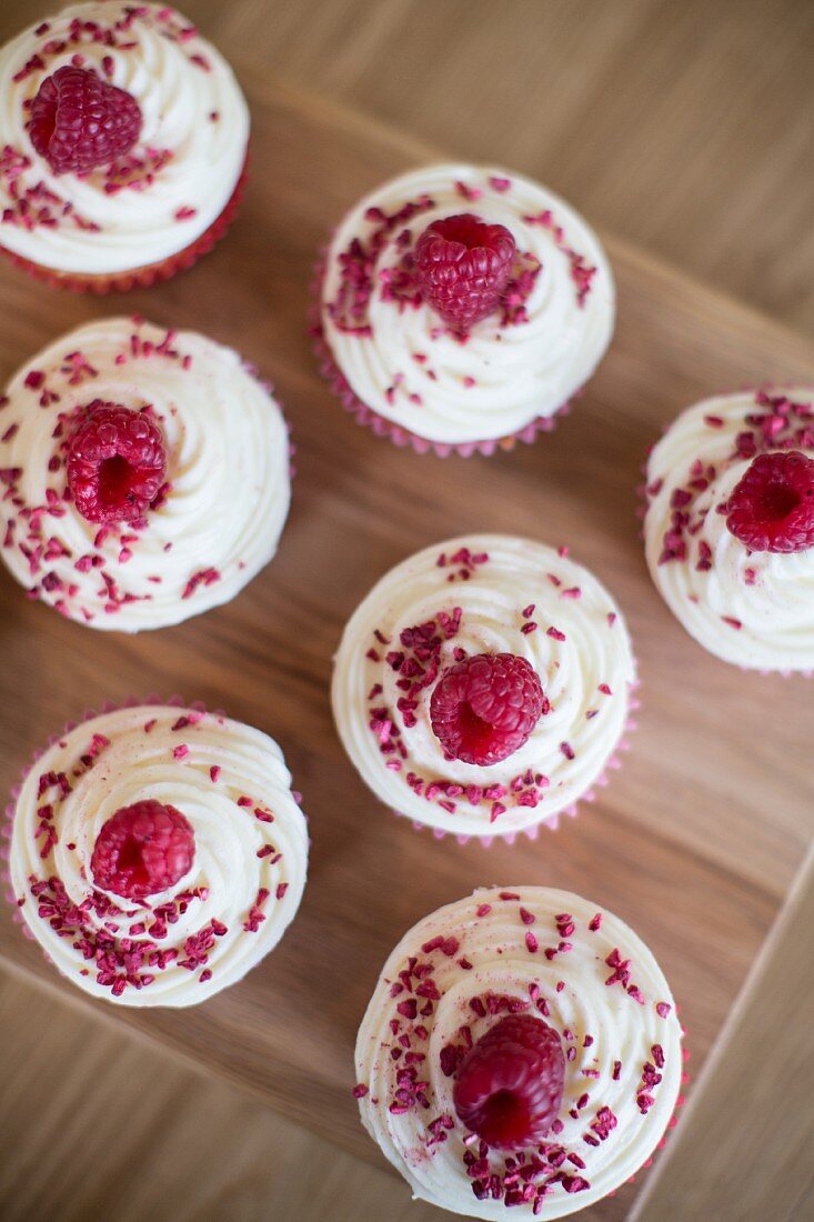 Red Velvet cupcakes with raspberries