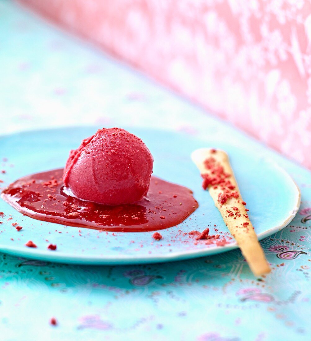 Berry sorbet with fruit sauce