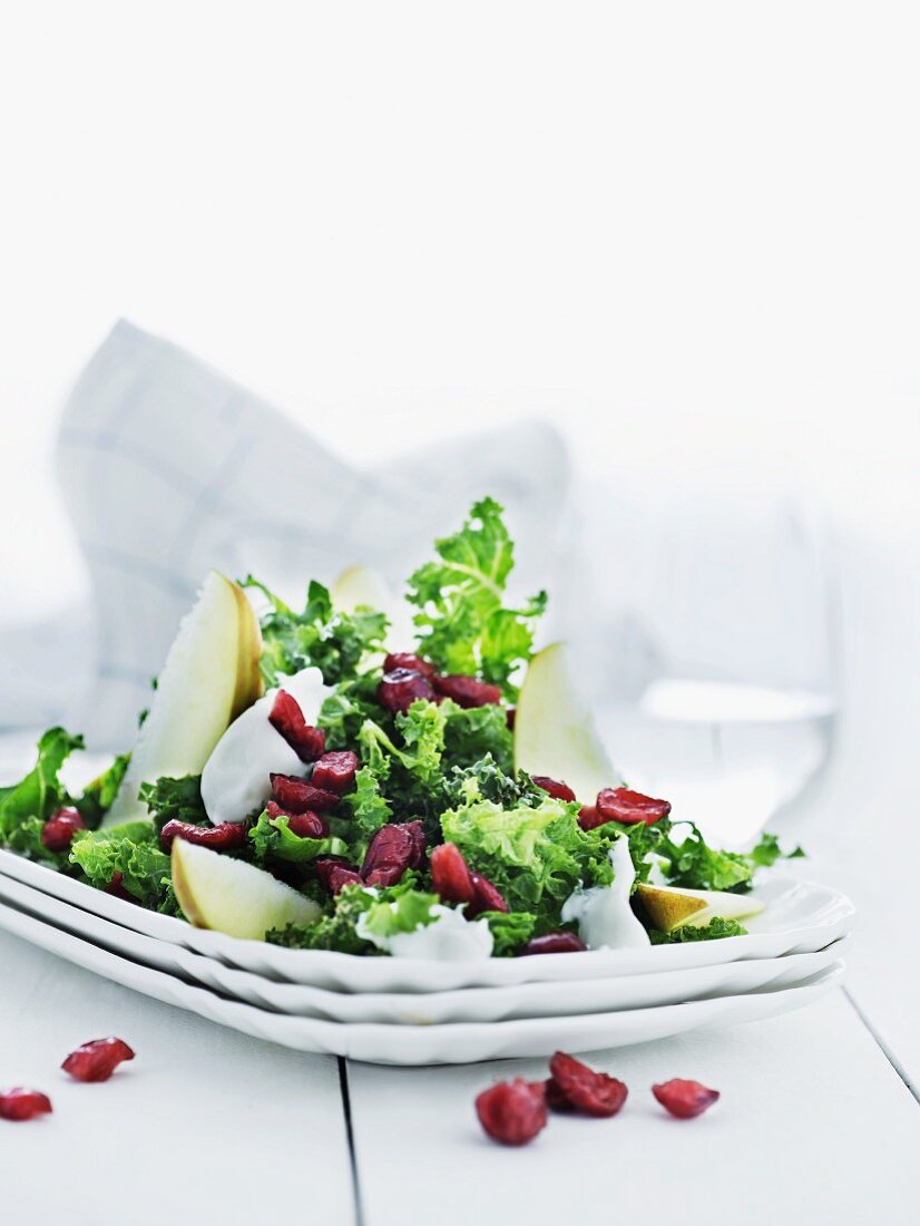 Grünkohlsalat mit Birnen und Cranberries