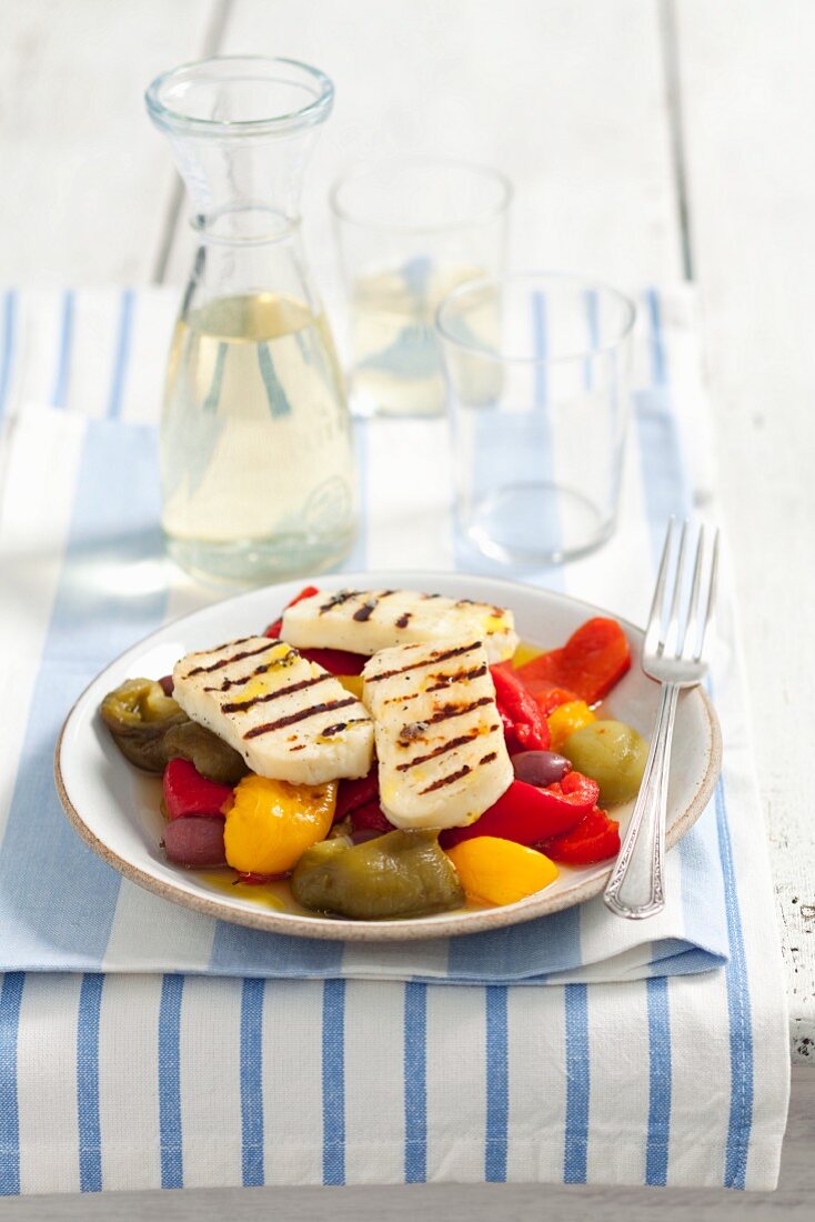 Roasted peppers with grilled halloumi (Greece)