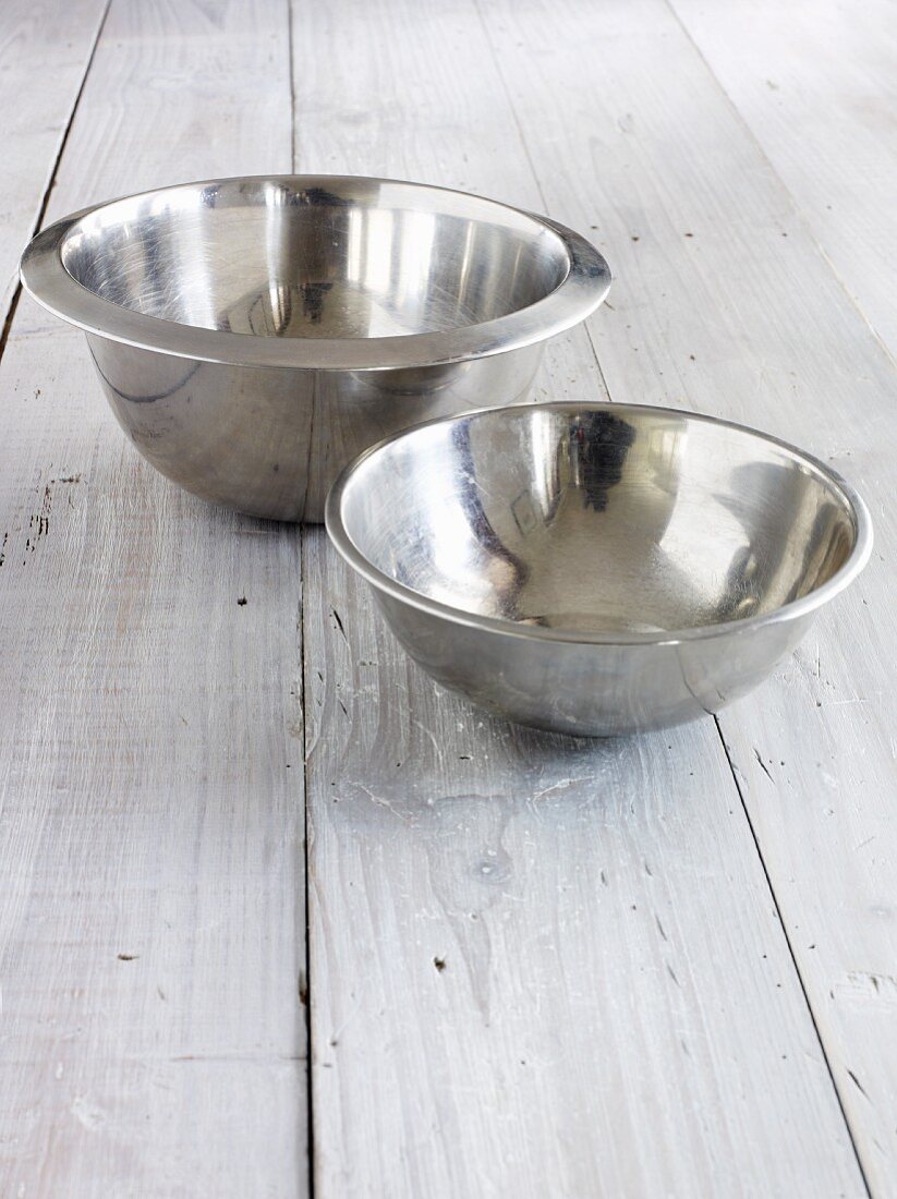 Two stainless steel mixing bowls