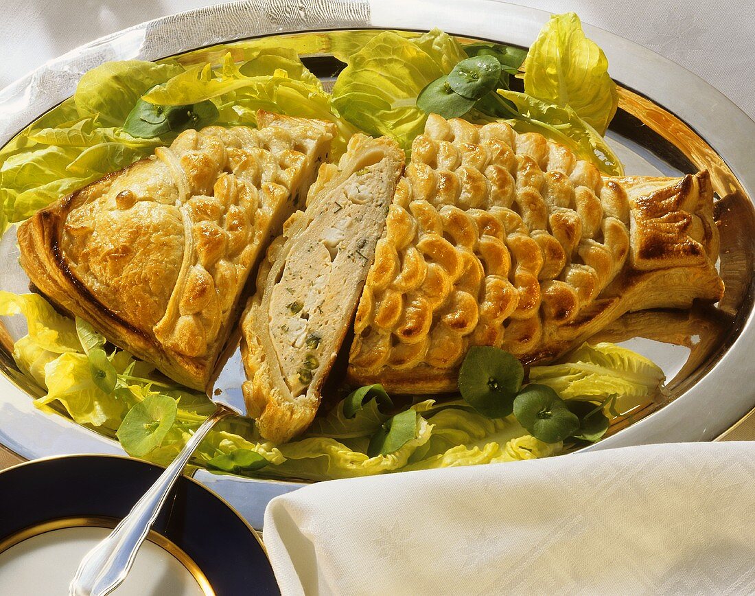 Fish Puff pastry with Fish Filling on a Bed of Lettuce