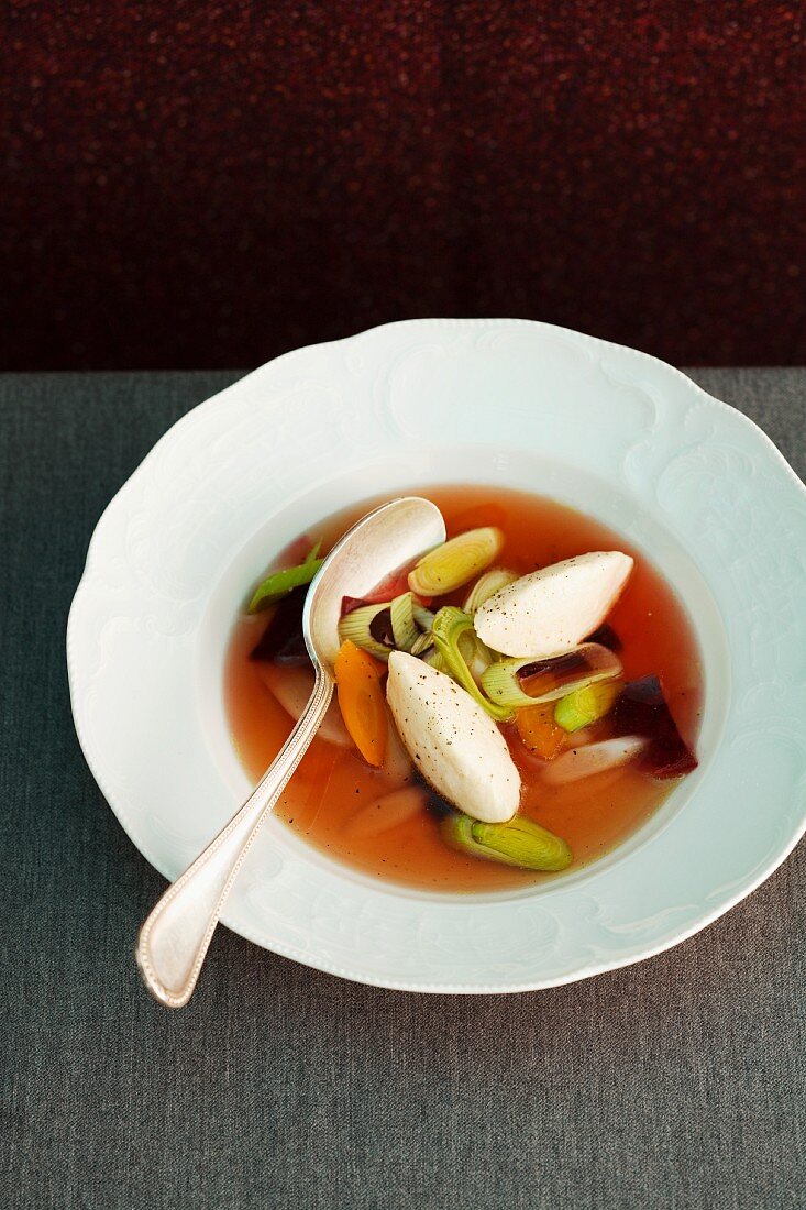 Vegetable soup with Parmesan dumplings