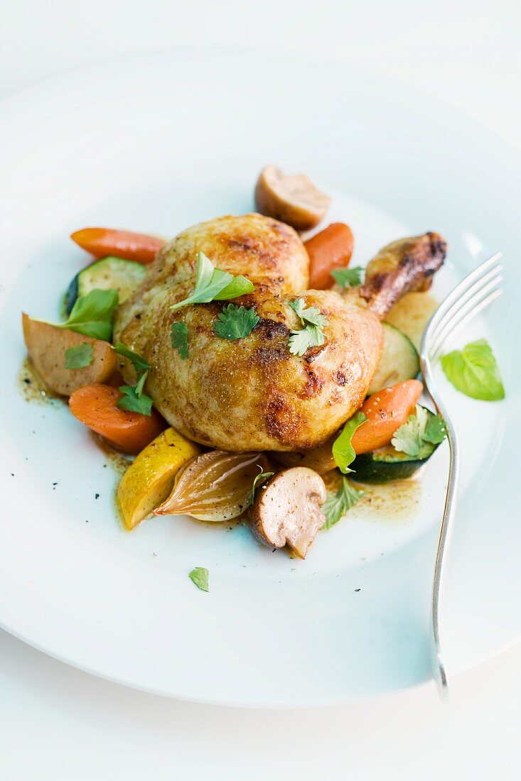 Oven-roasted chicken and vegetables