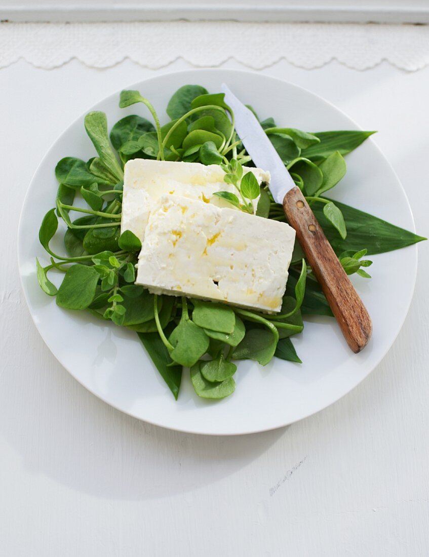 Kräutersalat mit Feta und Olivenöl
